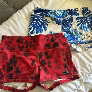 FLEO Women's Red and Blue Patterned Shorts